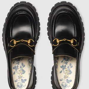 Gucci Women's Leather Lug Sole Horsebit Loafers - Black, Size 34.5